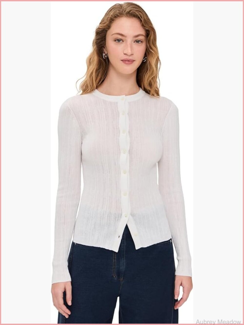 Lightweight Ribbed Knit Cardigan with Button Closure, Long Sleeves
